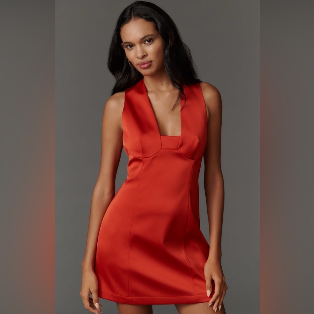 NWT! By Anthropologie Red Sleeveless Square-Neck Shift Mini Dress 5️⃣